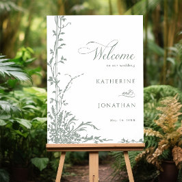 Póster Romantic Sage Green Floral Garden Wedding Welcome