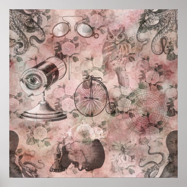 Póster Romantic Steampunk | Ephemera de época antigua (Frente)