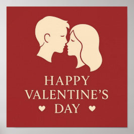 Póster Romantic Valentines Day Minimal Couple Silhouette