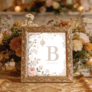 Póster Romantic Watercolor Floral Filigree Design
