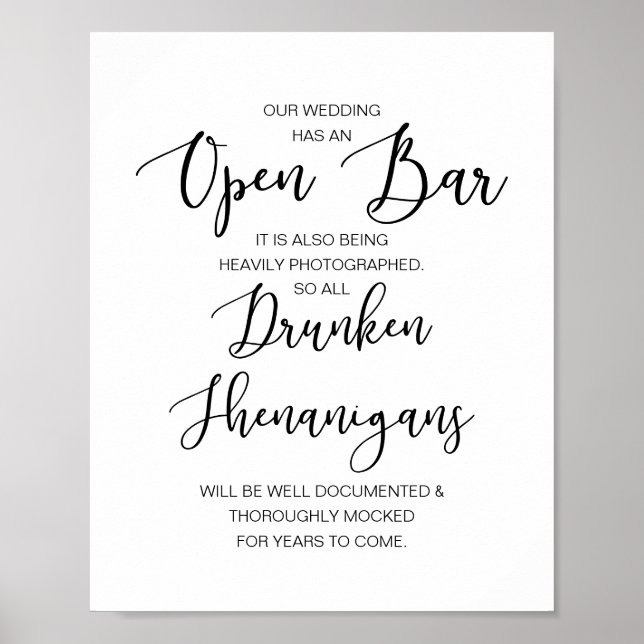 Póster Romantic Wedding Open Bar, drunken shenanigans (Frente)