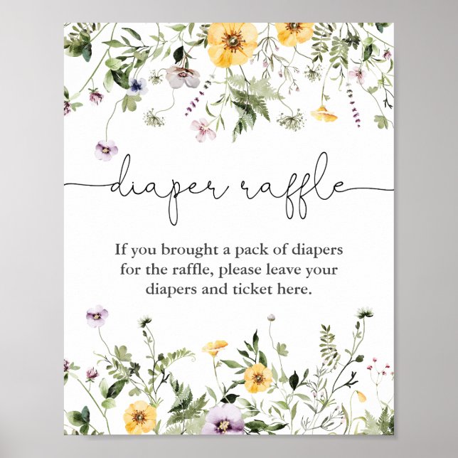 Póster Romantic wildflowers spring Diaper raffle sign (Frente)