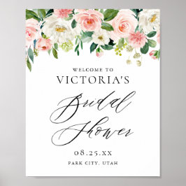 Póster Romántica acuarela Peach Florals Bridal Shower