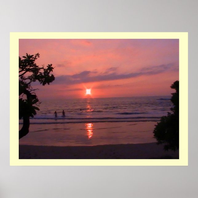 Póster Romántica playa hawaiana del océano atardecer (Frente)
