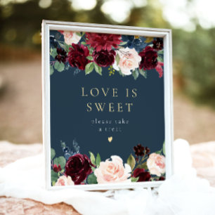Póster Romántico amor floral borgoñés es postre dulce