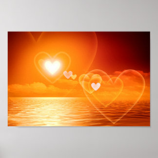 Póster Romántico atardecer de corazones