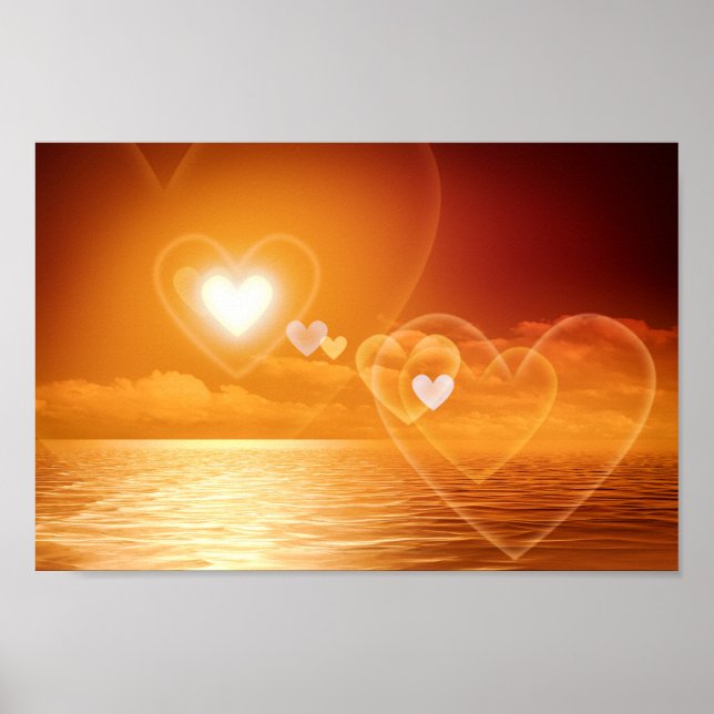 Póster Romántico atardecer de corazones (Frente)