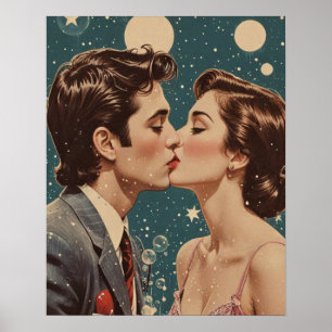 Póster Romántico Beso Vintage
