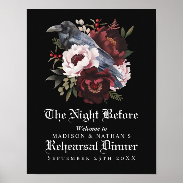 Póster Romántico Boda Raven Gótico Cena (Frente)