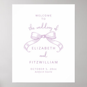 Póster Romántico Bow   Bienvenido Boda Lilac