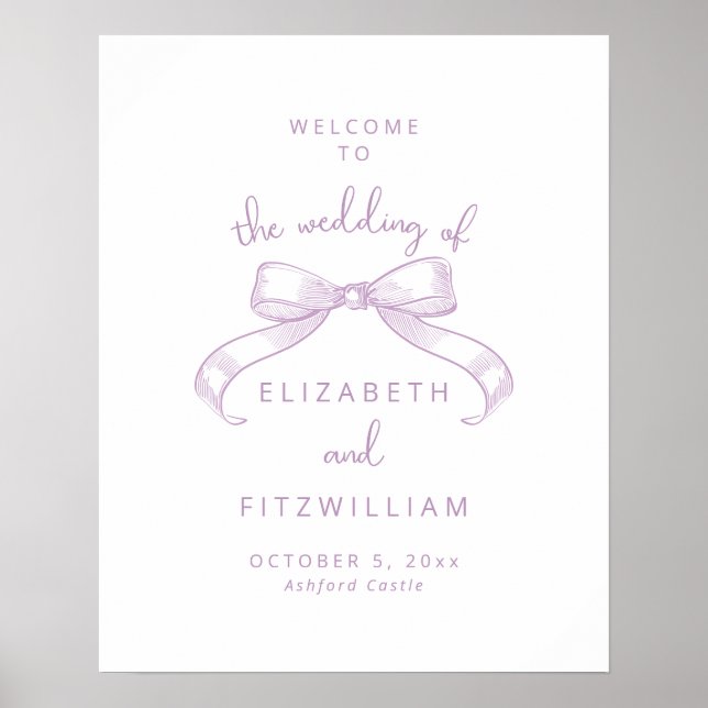 Póster Romántico Bow | Bienvenido Boda Lilac (Frente)