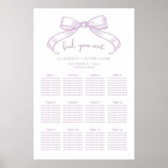 Póster Romántico Bow | Poster de la tabla de asientos de  (Frente)