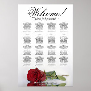 Póster Romántico Cuadro de asientos Boda de rosa rojo de