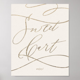 Póster Romántico dorado caligrafía Carrito dulce marfil