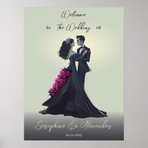 Póster Romántico Gótico Amantes Elegante Boda Bienvenida