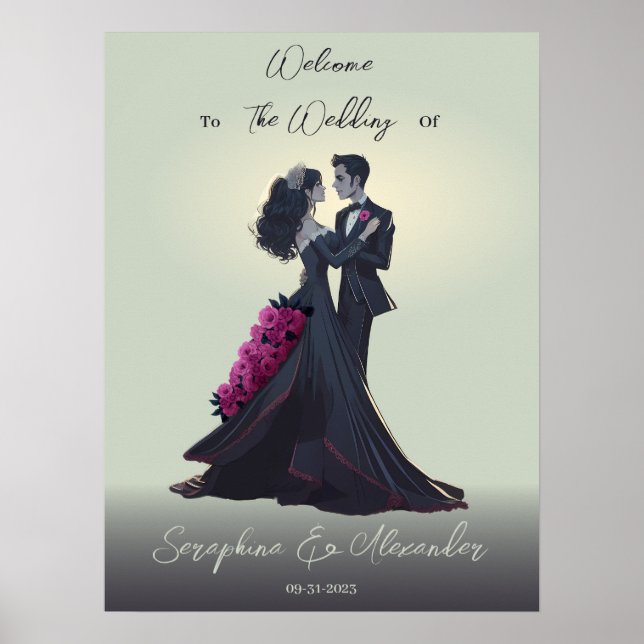 Póster Romántico Gótico Amantes Elegante Boda Bienvenida (Frente)