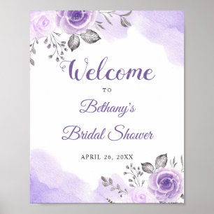 Póster Romántico Pastel Rótulo Morado Floral Bridal Showe