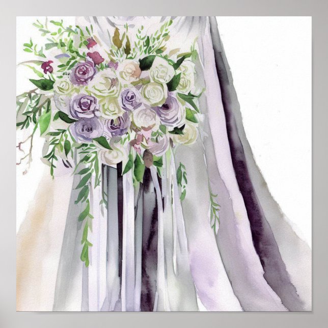 Póster Romántico y malva, cascadas nupciales, Bouquet 1, (Frente)