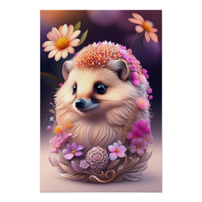 Póster Romantik Igel mit Blumen (Anverso)