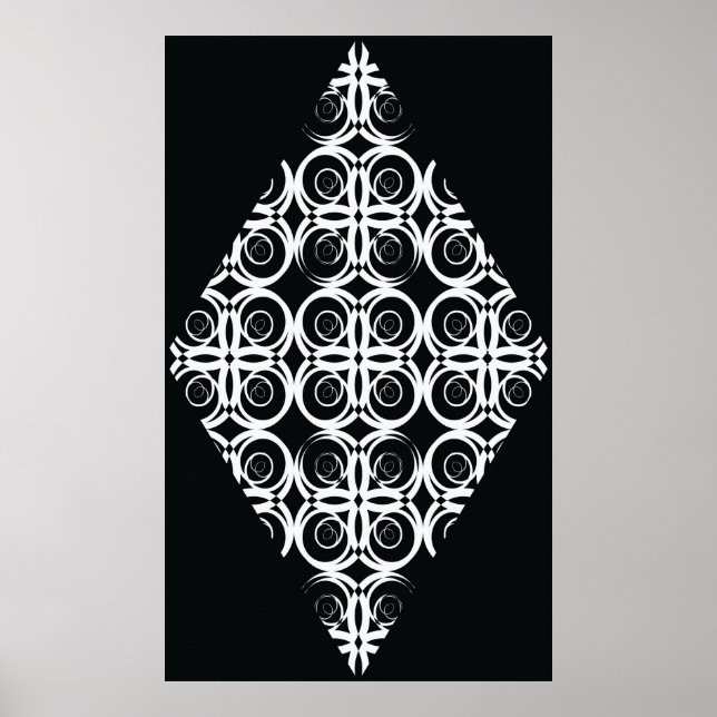 Póster rombo blanco decorativo sobre fondo negro (Frente)