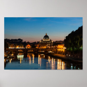 Póster Rome by night poster, St Peter's and Vatican City
