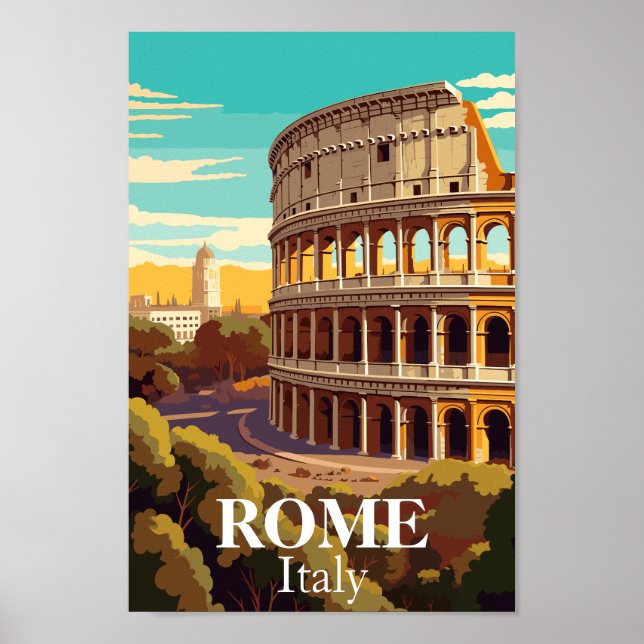 Póster Rome Colosseum Italy Travel Illustration (Frente)