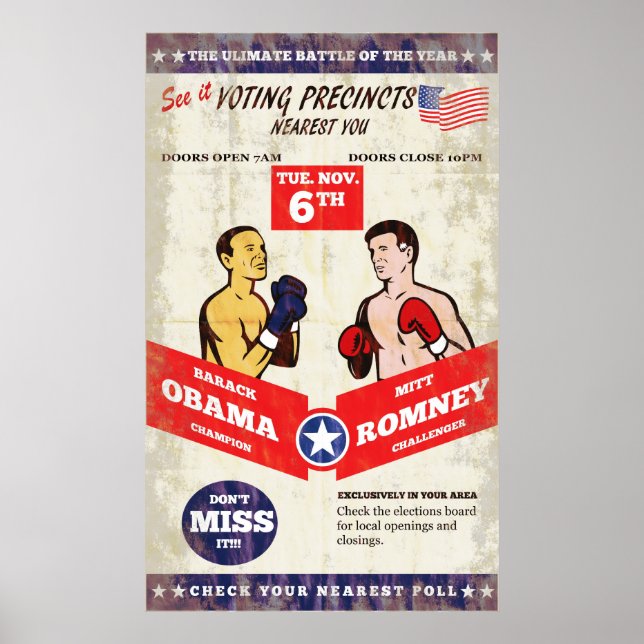 Póster Romney vs Obama Boxing Pos sobre las elecciones no (Frente)