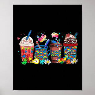 Póster Rompecabezas Autismo Conciencia Día Café Latte Cup