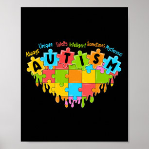 Póster Rompecabezas colorido Amor Corazón Autismo Retro C
