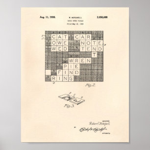 Póster Rompecabezas cruzado de palabras 1936 Patent Art O