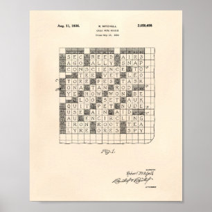 Póster Rompecabezas cruzado de palabras 1936 Patent Art O