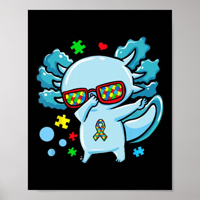 Póster Rompecabezas de Conciencia del Autismo con Axolotl (Frente)