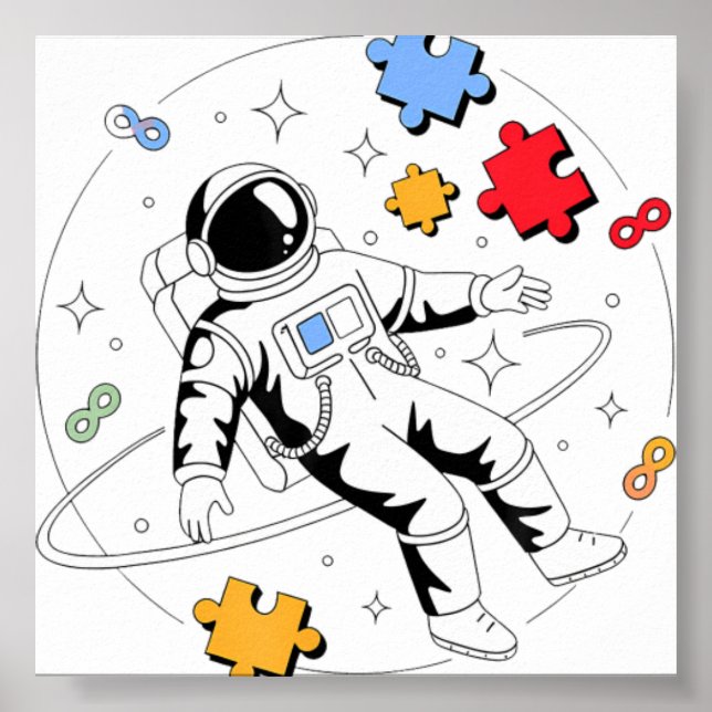 Póster Rompecabezas de Conciencia del Autismo de Astronau (Frente)