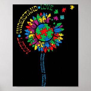 Póster Rompecabezas de girasol de conciencia del autismo 