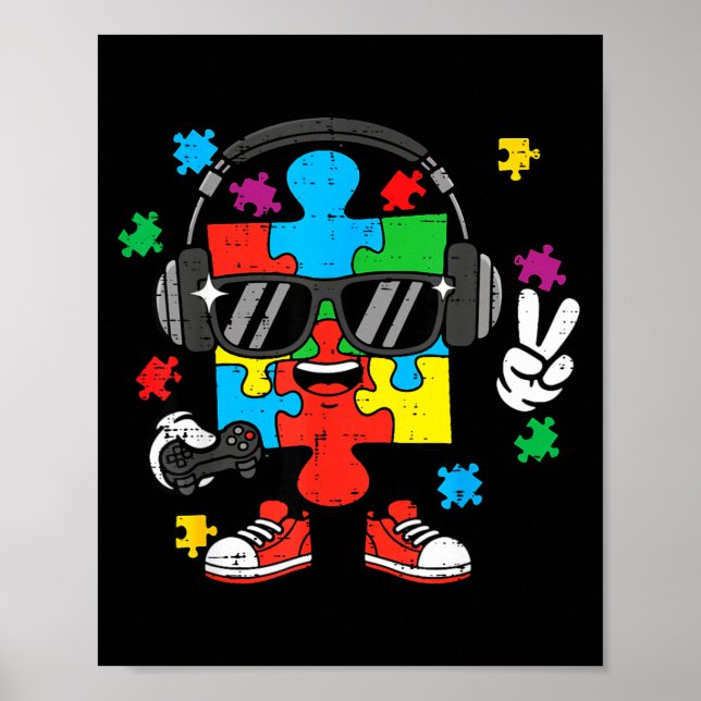 Póster Rompecabezas de jugador autismo auricular concienc (Frente)