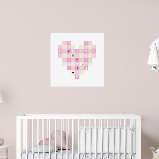 Póster Rompecabezas de letra mosaico de corazón con nombr (Guardería 2)