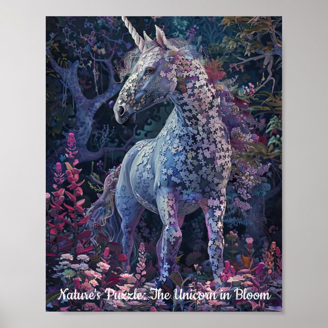 Póster Rompecabezas de Unicornio con jardín encantado (Frente)