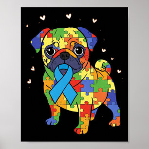 Póster Rompecabezas Pug Conciencia del Autismo Perro Auti
