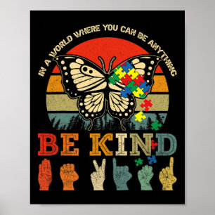Póster Rompecabezas Retro Sé Amable Mariposa Profesor Asl