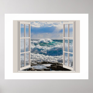 Póster Rompiendo ondas a través del Poster de ventanas