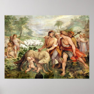 Póster Romulus amamantó por el ella-lobo