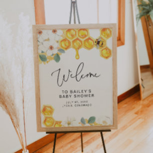 Póster ROMY Rustic Floral Bumble Bee Baby Shower