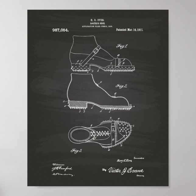 Póster Roofer's Shoe 1911 Patent Art Chalkboard (Frente)