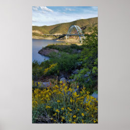 Póster Roosevelt Lake Bridge Arizona Yellow Wildflowers