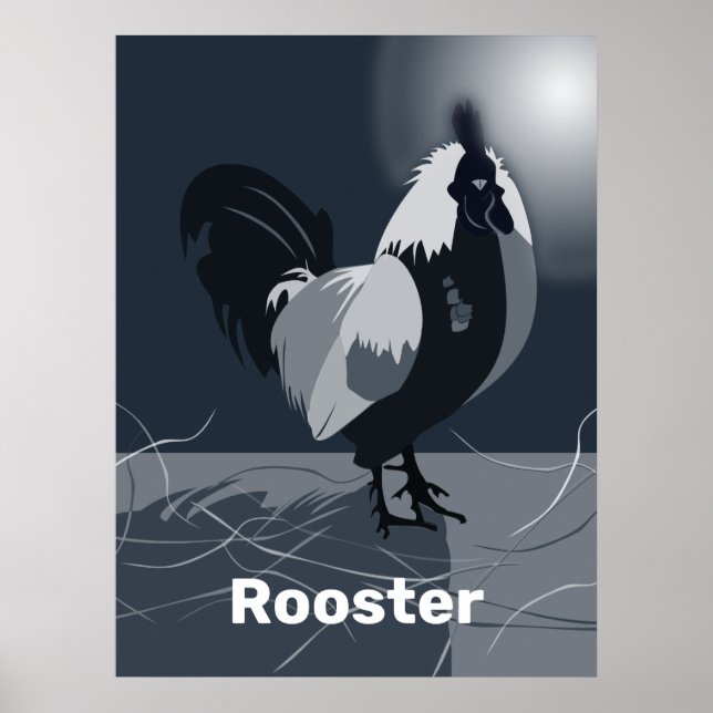 Póster Rooster Dark Blue Kitchen Wall Art - Poster (Frente)