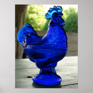 Póster Rooster de vidrio azul