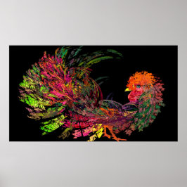 Póster Rooster Golden Comb Fractal