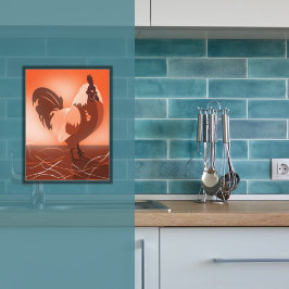 Póster Rooster Sunset Naranja Kitchen Wall Art - Poster