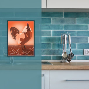 Póster Rooster Sunset Naranja Kitchen Wall Art - Poster