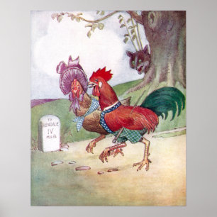 Póster Rooster y Hen en camino a Hendale